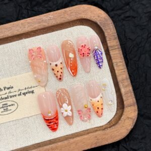 Charming Tropical Floral Pearl Handmade Press - On Nails