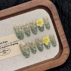 Elegant Mint Green Sea Wave Floral Handmade Press - On Nails
