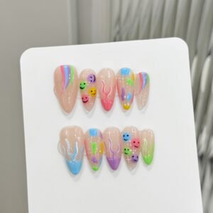 Fun Colorful Smiley Face Gradient Press - On Nails