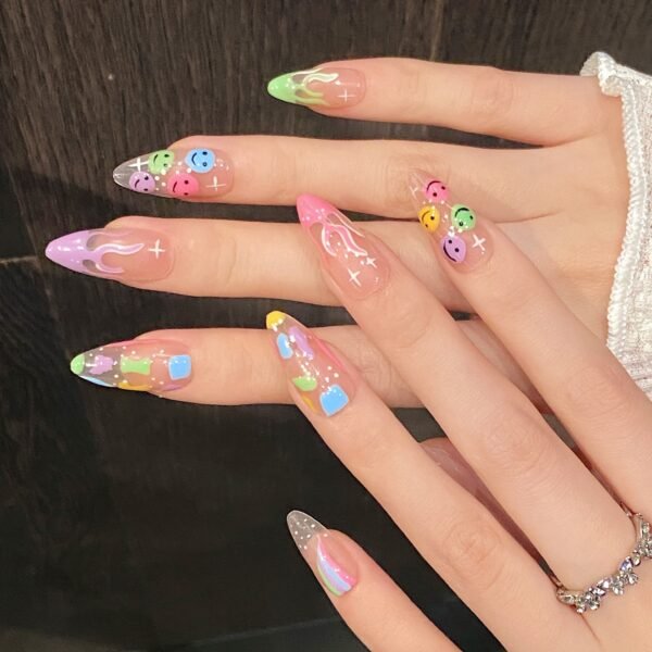 Fun Colorful Smiley Face Gradient Press - On Nails
