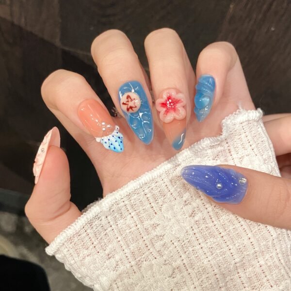 Vibrant Colorful Flower Pearl Gradient Press - On Nails