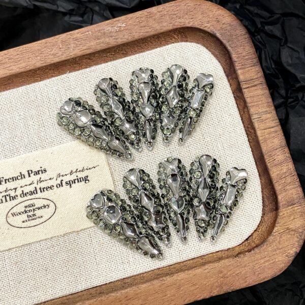 Stunning Gunmetal Sparkling Full - Diamond Gothic Press - On Nails