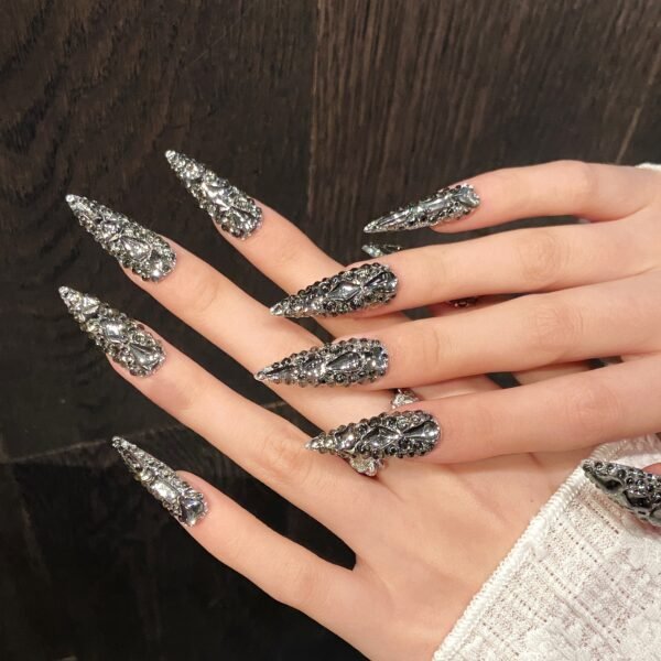 Stunning Gunmetal Sparkling Full - Diamond Gothic Press - On Nails