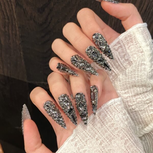 Stunning Gunmetal Sparkling Full - Diamond Gothic Press - On Nails