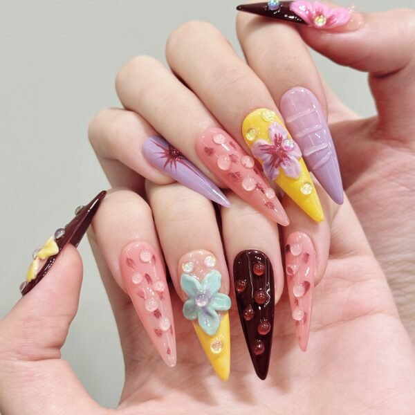 Gorgeous Colorful Flower 3D Press - On Nails