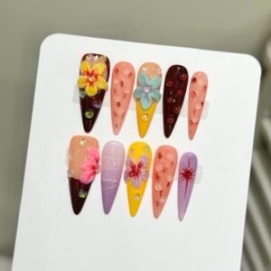 Gorgeous Colorful Flower 3D Press - On Nails
