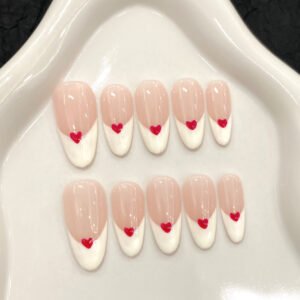 Adorable Pink and White Heart - shaped Press - On Nails