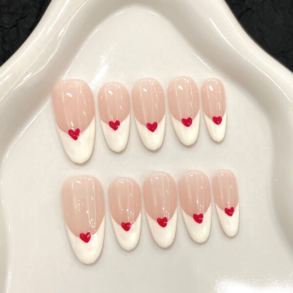 Adorable Pink and White Heart - shaped Press - On Nails