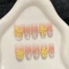 Exquisite Pink Gradient Yellow Flower Press - On Nails