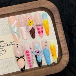 Vibrant Handmade Gradient Flower Press - On Nails