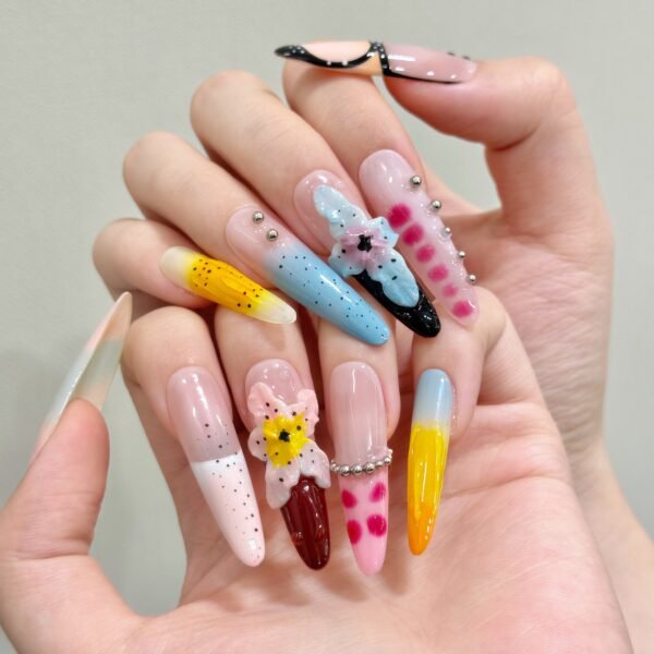 Vibrant Handmade Gradient Flower Press - On Nails