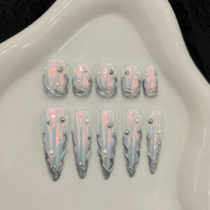 Stunning Iridescent Gray 3D Pearl Press - On Nails