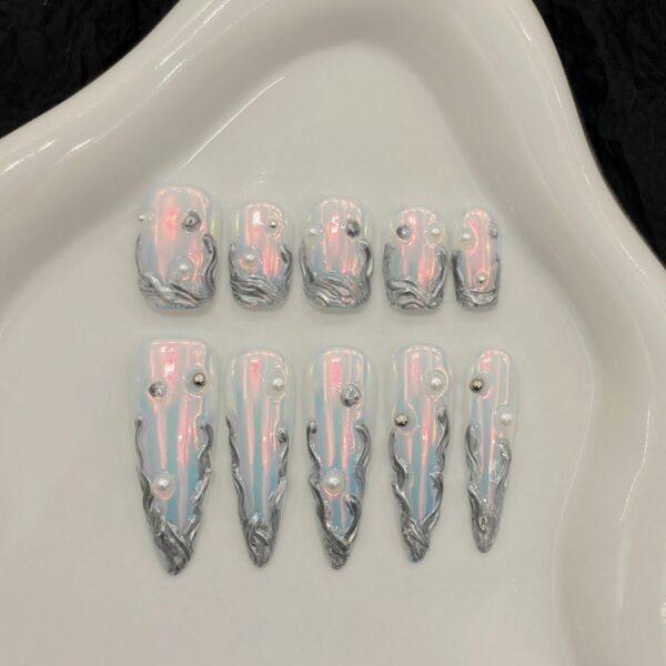 Stunning Iridescent Gray 3D Pearl Press - On Nails