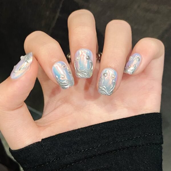 Stunning Iridescent Gray 3D Pearl Press - On Nails