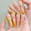 Vibrant Orange - Yellow French 3D Flower Press - On Nails