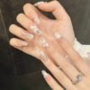 Charming Pink Gradient Flower Press - On Nails with Crystals