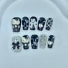 Cool Hello Kitty Black White Rhinestone Handmade Press - On Nails