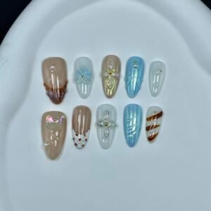 Elegant Seaside Shell Pearl Handmade Press - On Nails