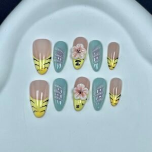 Charming Floral Colorful Gradient Press - On Nails
