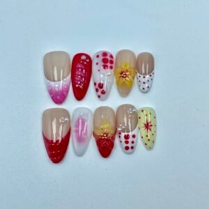 Lovely Floral Red Pink Pearl Press - On Nails