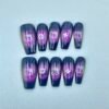 Chic Hello Kitty Purple Gradient Glitter Press - On Nails