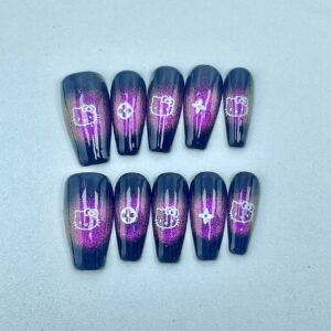 Chic Hello Kitty Purple Gradient Glitter Press - On Nails