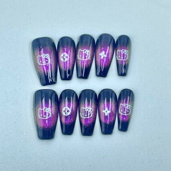 Chic Hello Kitty Purple Gradient Glitter Press - On Nails