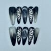 Stylish Black Silver Gradient Butterfly Press - On Nails
